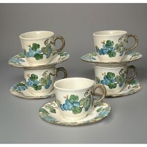 Set Of 5 Metlox Poppy Trail Sculptured Grape Blue Cups & Saucers CA (10 Pcs) #2